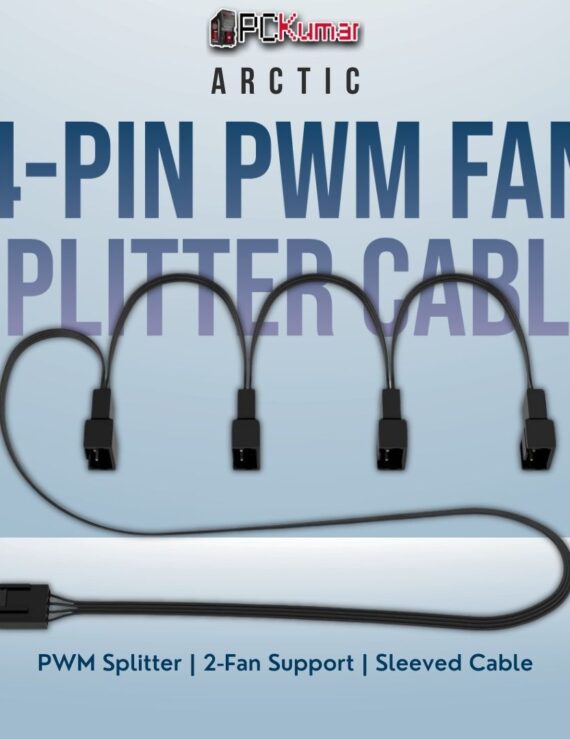 Arctic 4-Pin PWM Fan Splitter cable featuring two female outputs and one male input for tidy fan cable management.