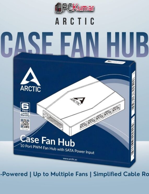 Arctic Case Fan Hub with multiple 4-pin outputs and a SATA power connector for easily managing multiple PWM fans.
