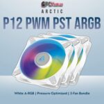 Arctic P12 PWM PST A-RGB white triple fan set with luminous ring design, perfect for all-white or themed builds.