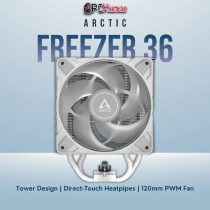 Arctic Freezer 36 tower cooler featuring a single 120mm fan, aluminum fins, and a copper heatpipe base.