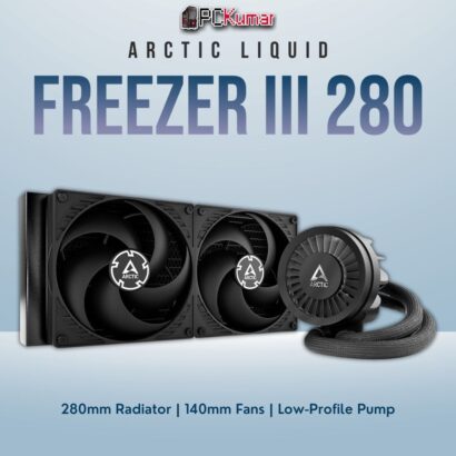 Arctic Liquid Freezer III 280 black all-in-one liquid cooler with a two-fan radiator and robust pump block.