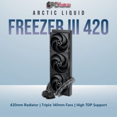 Arctic Liquid Freezer III 420 black cooler featuring an extended radiator for ultimate CPU cooling demands.