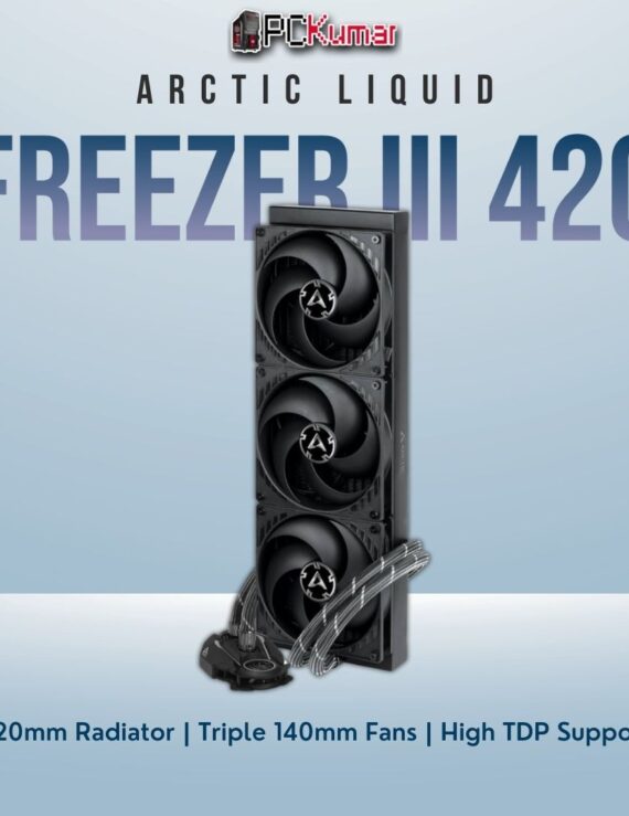 Arctic Liquid Freezer III 420 black cooler featuring an extended radiator for ultimate CPU cooling demands.