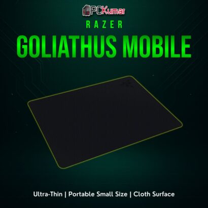 Razer Goliathus Mobile Stealth black mat, featuring a minimal design suitable for on-the-go laptop gaming or small desks.