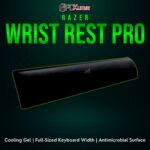 Razer Ergonomic Wrist Rest Pro with a black exterior and integrated cooling gel, offering premium comfort and slip resistance.