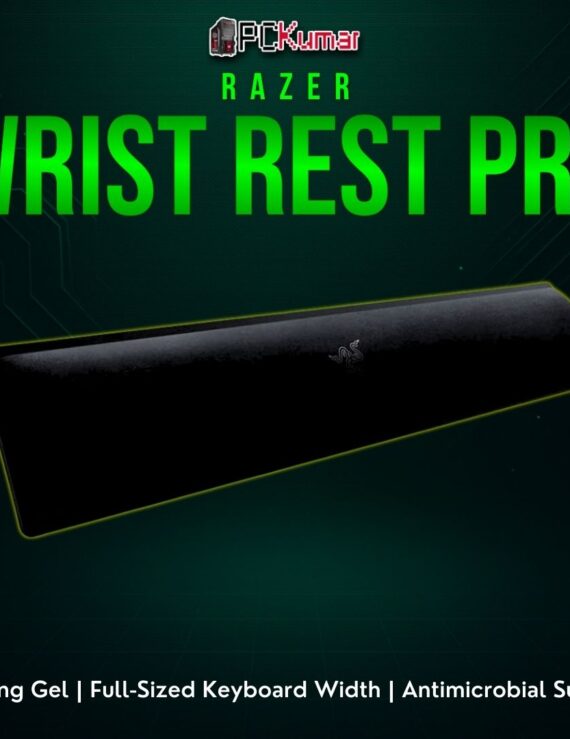 Razer Ergonomic Wrist Rest Pro with a black exterior and integrated cooling gel, offering premium comfort and slip resistance.