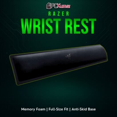 Razer Ergonomic Wrist Rest for full-sized boards, black with a soft interior and stable bottom for secure comfort.