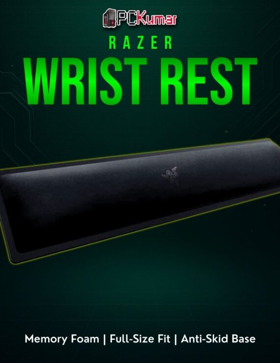 Razer Ergonomic Wrist Rest for full-sized boards, black with a soft interior and stable bottom for secure comfort.