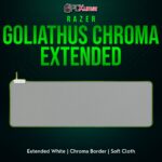 Razer Goliathus Extended Chroma Mercury, a wide white cloth mat with illuminated perimeter for style and gaming function.