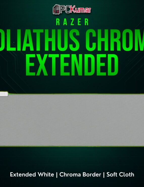 Razer Goliathus Extended Chroma Mercury, a wide white cloth mat with illuminated perimeter for style and gaming function.