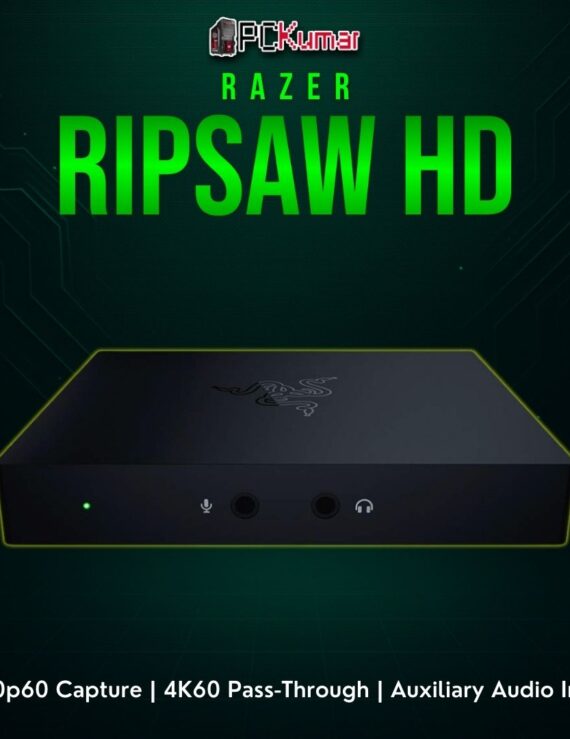 Razer Ripsaw HD capturing device with a matte black housing, multiple ports for console or PC streaming.
