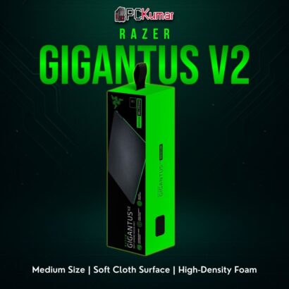 Razer Gigantus V2 Medium featuring a black cloth top and thick rubber underside for stable performance.