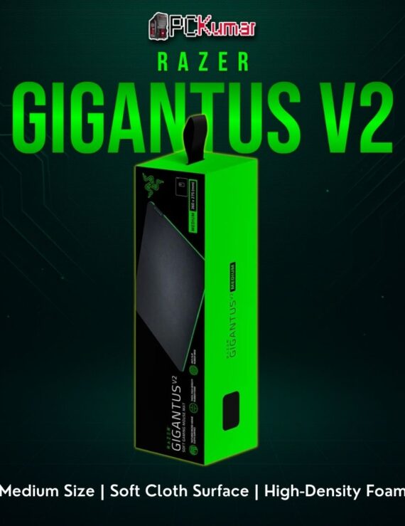 Razer Gigantus V2 Medium featuring a black cloth top and thick rubber underside for stable performance.