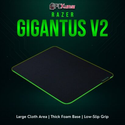 Razer Gigantus V2 Large with a matte black cloth top, providing ample real estate for sweeping mouse motions.