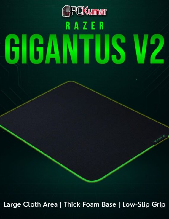 Razer Gigantus V2 Large with a matte black cloth top, providing ample real estate for sweeping mouse motions.
