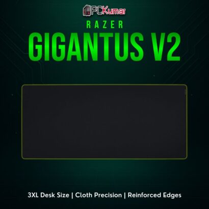 Razer Gigantus V2 3XL covering a large table area, suitable for extended mouse and keyboard usage in black cloth.