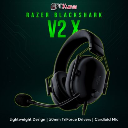 Razer BlackShark V2 X headset in black, featuring a simple wired connection and foam ear cushions for a snug fit.