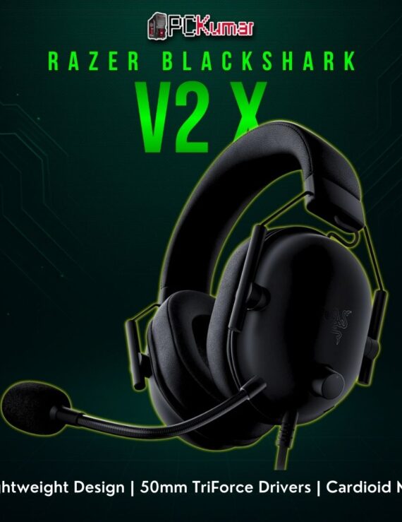 Razer BlackShark V2 X headset in black, featuring a simple wired connection and foam ear cushions for a snug fit.