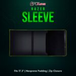 Razer Protective 17.3" black sleeve with a zipper along the side, ensuring a snug fit for larger gaming laptops.