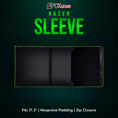 Razer Protective 17.3" black sleeve with a zipper along the side, ensuring a snug fit for larger gaming laptops.