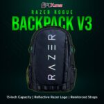 Razer Rogue 15" Backpack V3 Chromatic featuring a unique reflective logo panel and protective ballistic nylon material.
