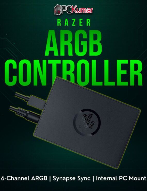 Razer Chroma ARGB Controller black box with multiple 3-pin ports, enabling addressable RGB devices to unify under Razer lighting.