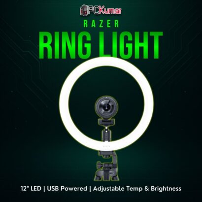 Razer 12-inch ring light featuring adjustable brightness for clear, evenly lit streaming or video calls.