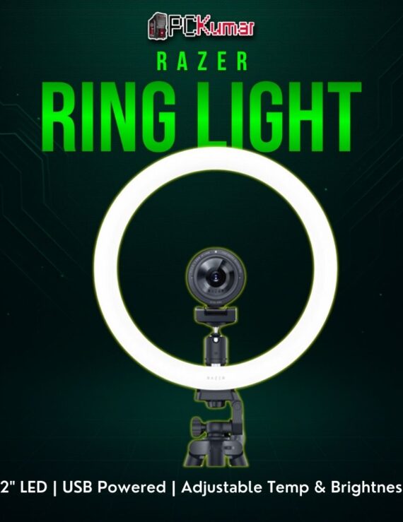 Razer 12-inch ring light featuring adjustable brightness for clear, evenly lit streaming or video calls.