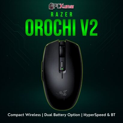 Razer Orochi V2 black wireless mouse featuring an ultra-light form factor, ideal for portable gaming.