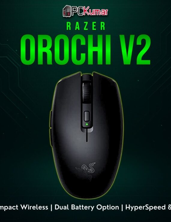 Razer Orochi V2 black wireless mouse featuring an ultra-light form factor, ideal for portable gaming.