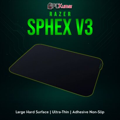 Razer Sphex V3 large black mat with a near paper-thin polycarbonate design, providing stable, frictionless mousing.