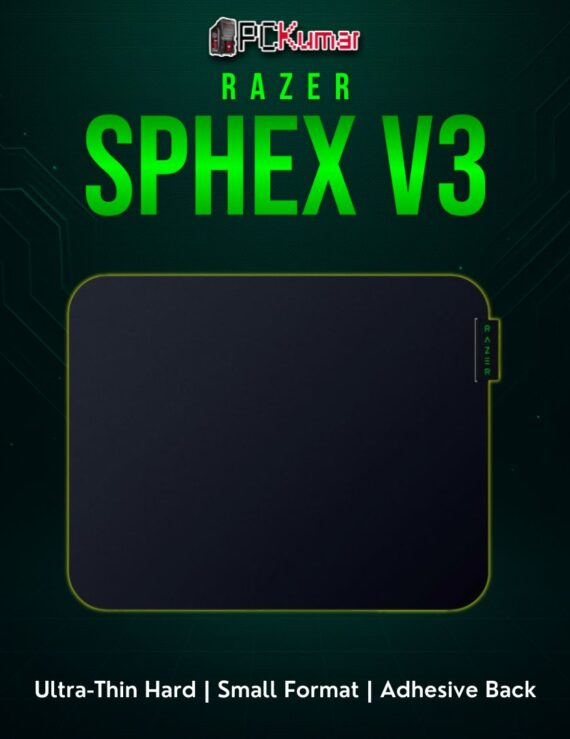Razer Sphex V3 small black mat featuring a sleek top design and extremely low profile for unobtrusive gaming.