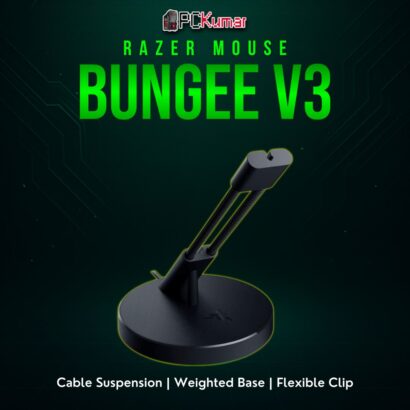 Razer Mouse Bungee V3 in black, presenting a simple tower with a top clip to keep mouse cable raised and untangled.