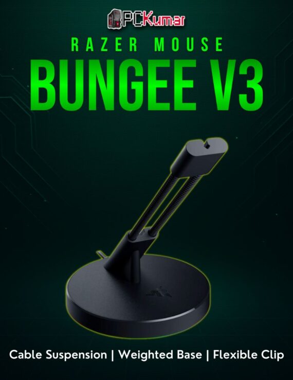 Razer Mouse Bungee V3 in black, presenting a simple tower with a top clip to keep mouse cable raised and untangled.