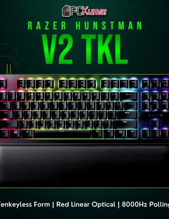 Razer Huntsman V2 TKL in black, loaded with linear red optical switches for swift, quiet actuation.