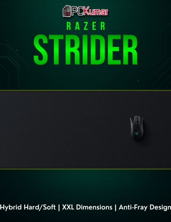Razer Strider XXL black mat providing a balanced surface for both rapid glides and precise control, suitable for large desk setups.