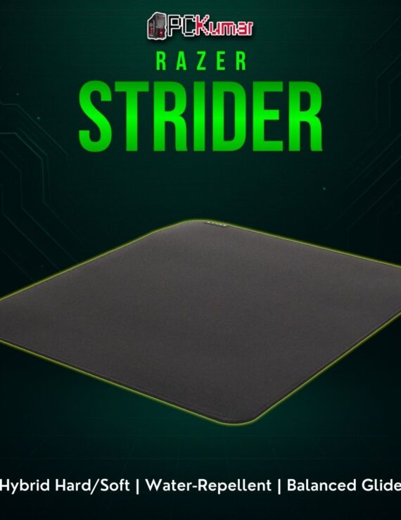 Razer Strider Large black mat with a semi-rigid surface, bridging cloth’s control and a hard mat’s speed.
