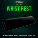 Razer Ergonomic Wrist Rest for Tenkeyless boards, featuring a black plush design with a stable rubber base.