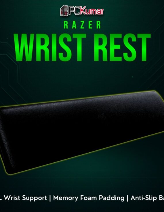 Razer Ergonomic Wrist Rest for Tenkeyless boards, featuring a black plush design with a stable rubber base.