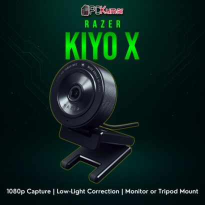 Razer Kiyo X in black, featuring a lens up front, minimal ring or no ring, built for straightforward streaming.