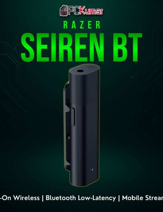 Razer Seiren BT black clip-on mic featuring a small rectangular body for on-the-go phone streaming or vlogging.