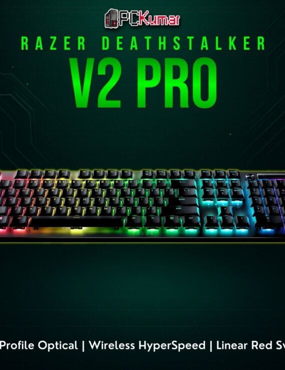 Razer DeathStalker V2 Pro keyboard featuring a slim black design, linear low-profile switches, and wireless capability.