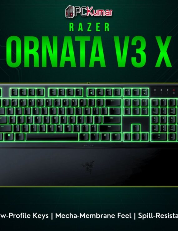 Razer Ornata V3 X keyboard featuring a slim black design and mecha-membrane switches in a US layout.