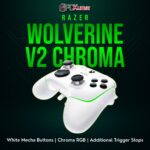 White Razer Wolverine V2 Chroma controller featuring offset sticks, advanced triggers, and illuminated side edges.