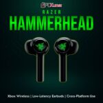 Razer Hammerhead HyperSpeed Xbox edition, featuring black earbuds with an included wireless dongle for console pairing.