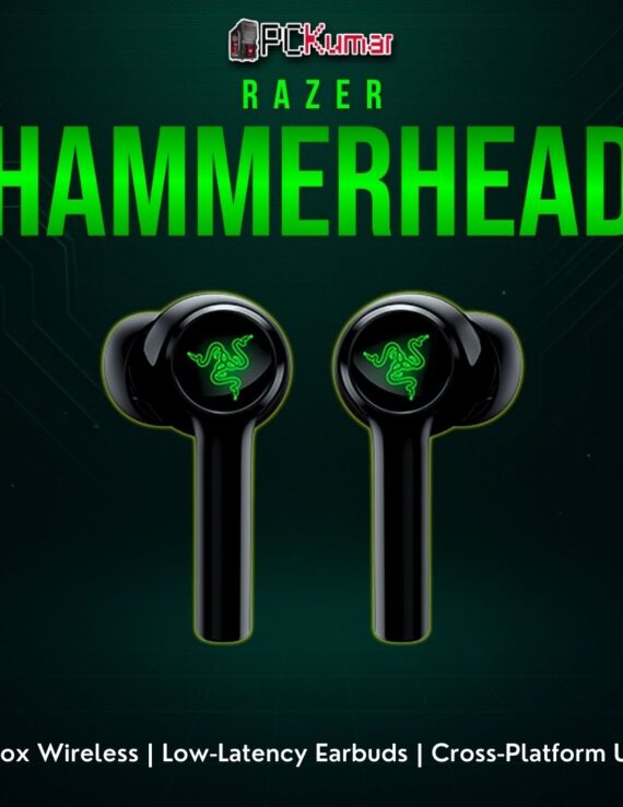 Razer Hammerhead HyperSpeed Xbox edition, featuring black earbuds with an included wireless dongle for console pairing.