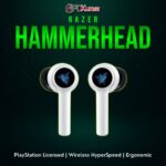 Razer Hammerhead HyperSpeed PlayStation edition in black, providing lag-free wireless audio for PS consoles and more.