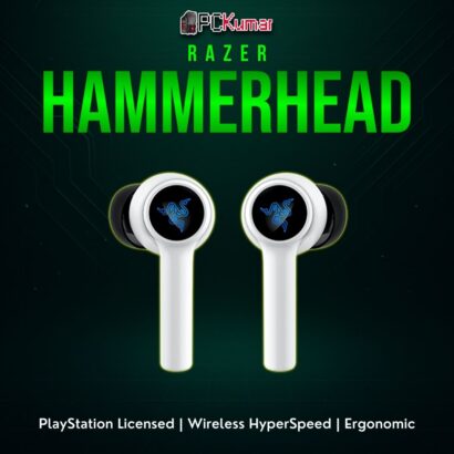Razer Hammerhead HyperSpeed PlayStation edition in black, providing lag-free wireless audio for PS consoles and more.