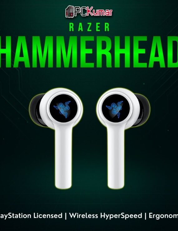 Razer Hammerhead HyperSpeed PlayStation edition in black, providing lag-free wireless audio for PS consoles and more.