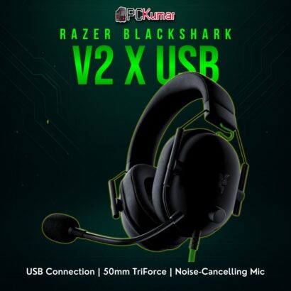 Razer BlackShark V2 X USB variant in black, featuring a lightweight frame and a dedicated USB cable for digital audio.